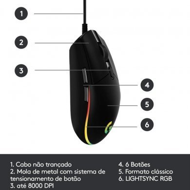 910-005793 Logitech mouse gamer G203 Lightsync RGB 8000dpi