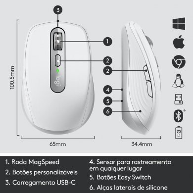 Logitech mouse óptico sem fio Anywhere MX 3 Cinza