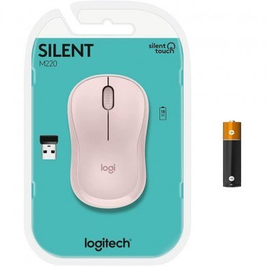 Logitech mouse sem fio Silent M220 rosa USB