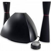 Edifier caixa de som 2.1 E3300 34W preta e vermelha subwoofer e duas caixas satélites
