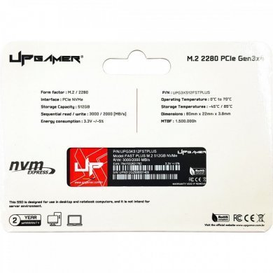=UPG3K512FSTPLUS Upgamer SSD 512GB M.2 NVMe Fast Plus PCIe Gen3x4