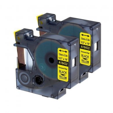 Fita Vinyl preto/amarelo 12mm compatível Brother