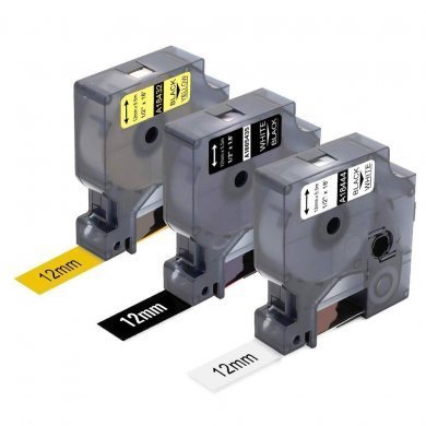 Fita Vinyl preto/amarelo 12mm compatível Brother