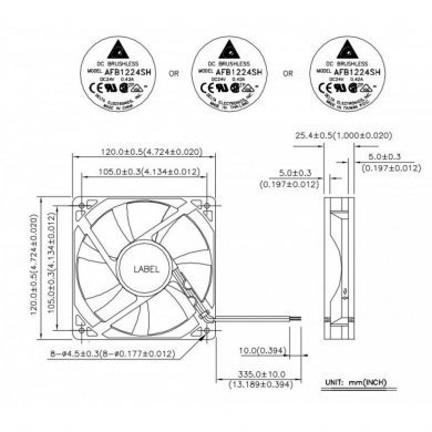 Fan cooler 24V 0.42A 3 fios 120x120x25 mm
