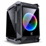 PCYES Gabinete Gamer Cubo Alpha Preto Fronta, Lateral e Topo em Vidro Temperado 2 Fans 200mm com Led RGB