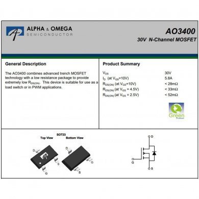 Kit 25x Mosfet N-Channel 30V 5.8A SOT23