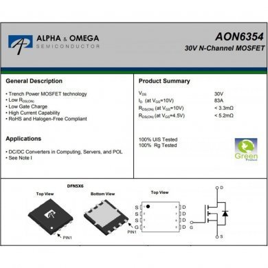 AON6354 Transistor Mosfet N-CH 30V 83A (Kit 5x unidades)