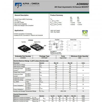 AON6992 2x Mosfet 6992 Duplo N-Channel 30V 50A 85A QFN8 5x6mm