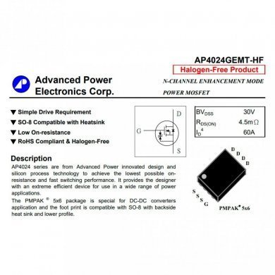 Power Mosfet N-Channel 30V 60A RDSon 4.5mOhm