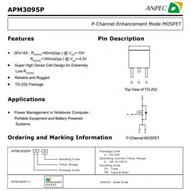 APM3095P 5x Transistor Mosfet 30V 6A P-Channel TO-252