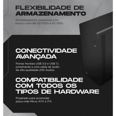 ATK20 Alltek gabinete micro ATX/ITX mid tower preto