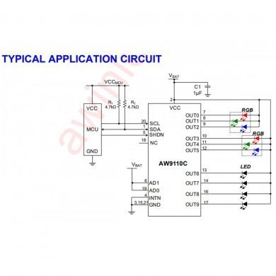 AW9110CQNR Ci PWM AW9110C Controlador LED 10 canais i2C QFN-20 3x3mm