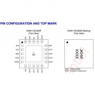 AW9110CQNR Ci PWM AW9110C Controlador LED 10 canais i2C QFN-20 3x3mm