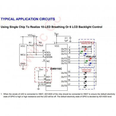 AW9110CQNR Ci PWM AW9110C Controlador LED 10 canais i2C QFN-20 3x3mm