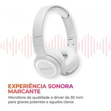 AWS-HP-03-W Aiwa headphone HP-03-B Bluetooth 5.2 On Ear branco
