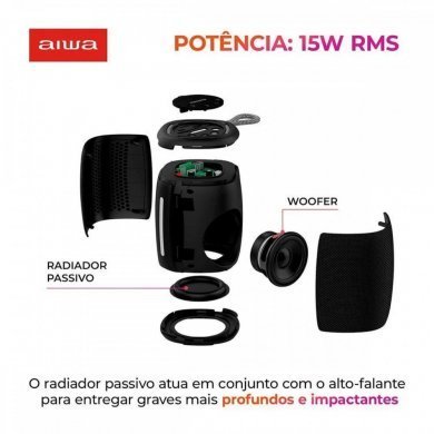 Aiwa caixa bluetooth SP-03-B IPX4 RGB 15W preto