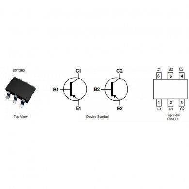 Transistor PNP duplo BJT 45V 100mA SOT363 (Kit 10x)