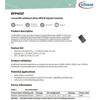 BFP405FH6327 5x Transistor BFP405F bipolar NPN de RF 55mW TSFP-4-1