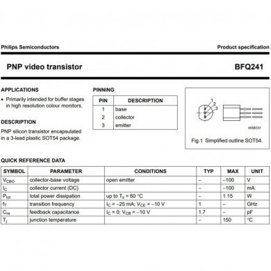 BFQ241 5x transistor BQ241 PNP video transistor PHILIPS