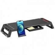 C3Tech suporte para monitor BM-100 4x USB preto 4x USB 2.0, gaveta e suporte para smartphone