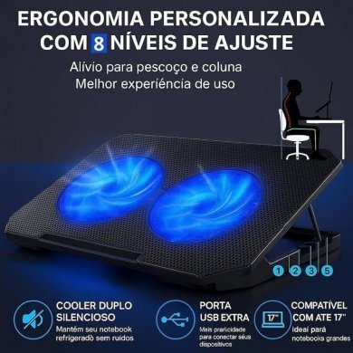 B-MAX base refrigerada para notebook 2 fans com LED