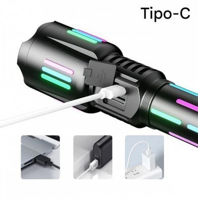 BM-8541 Lanterna tática LED canhão recarregável USB-C