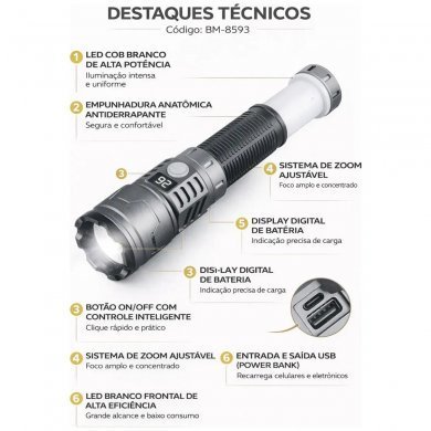 BM-8553 B-MAX lanterna tatica sabre de luz super brilho recarregável