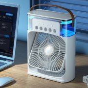 Mini ventilador humidificador de ambiente com LED com difusor de essências 