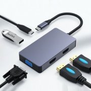 Docking Station Hub USB Tipo-C 5 em 1 para 2x HDMI 1x VGA 1x USB 3.1 1x USB Tipo-C