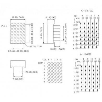 C-2570Y Matrix de pontos 5X7 Catodo comum - LED amarelo