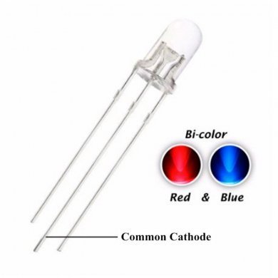 C-4-153 LED 3mm vermelho e azul clear catodo comum