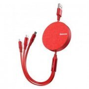 Baseus cabo USB retrátil 3 em 1 vermelho 3.5A 1.2m conectores de saída micro USB lightning e USB tipo C