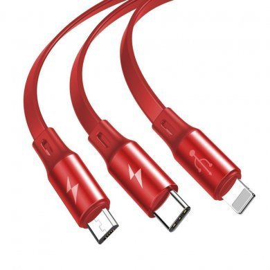 CAMLT-BY09 Baseus cabo USB retrátil 3 em 1 vermelho 3.5A 1.2m