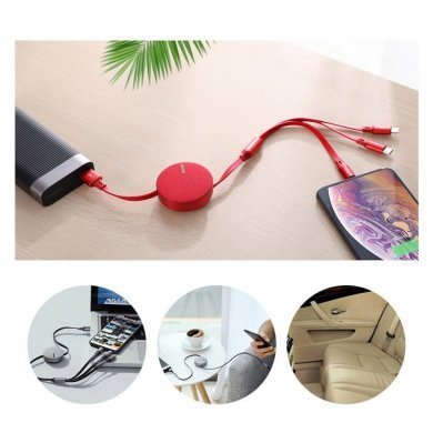 CAMLT-BY09 Baseus cabo USB retrátil 3 em 1 vermelho 3.5A 1.2m