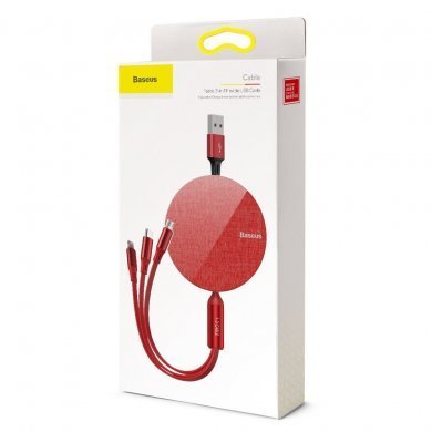 CAMLT-BY09 Baseus cabo USB retrátil 3 em 1 vermelho 3.5A 1.2m
