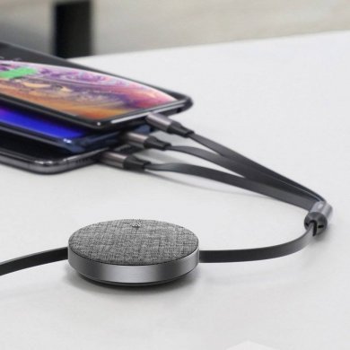 CAMLT-BYG1 Baseus cabo USB retrátil 3 em 1 cinza 3.5A 1.2m
