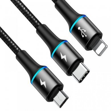 CAMLT-HA01 Baseus cabo Halo 3 em 1 micro USB lightning USB-C