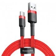 Baseus Cabo USB Tipo C  Cafule 3A  1 metro fio de cobre puro trançado em nylon  Vermelho de alta resistência e