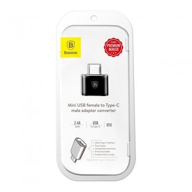 CATOTG-01 Baseus Mini Adaptador USB para Type-C 2.4A preto