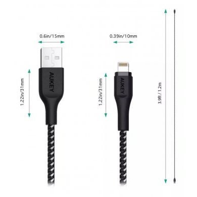 CB-AL2P Aukey Cabo Lightning MFi USB 2 metros Preto