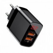 Baseus carregador rápido Mirror Lake 2 USB 3.0 preto com display e tecnologia quick charge