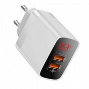 Baseus carregador rápido Mirror Lake 2 USB 3.0 branco com display e tecnologia quick charge