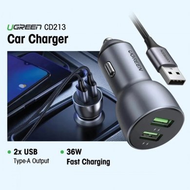Ugreen carregador veícular duplo USB QC 3.0 36W Dark Blue