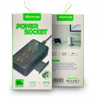 CDQ-UC06-PR Verde hub carregador 3x USB A 3x USB C 35W