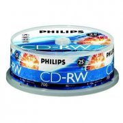 Mídia CD-RW Philips 700MB 80 minutos 12X (Tubo Pino co Tipo: CD-RW (Regravável), Capacidade: 700MB 80 minutos,