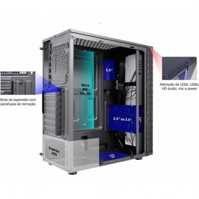 K-MEX GABINETE GAMER Kratos CG-42TP RGB