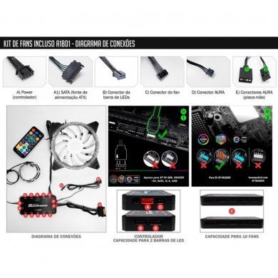 CG-A6TJ Kmex Gabinete Torre ATX Atlantis Star 3 Fans ARGB