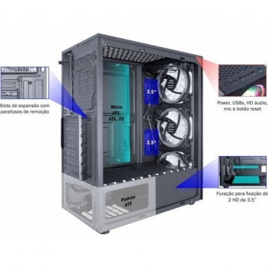 CG-A6TJ Kmex Gabinete Torre ATX Atlantis Star 3 Fans ARGB