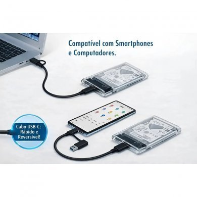 CGHD-70 Exbom case externo HD 2.5 SATA 3 USB 3.0 prata USB-C