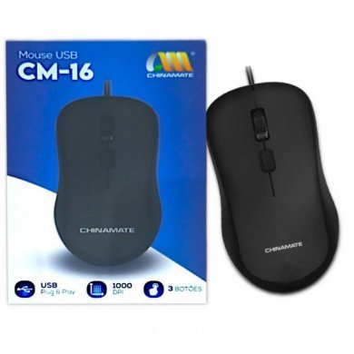 Chinamate Mouse Óptico USB 1000 DPI com fio preto